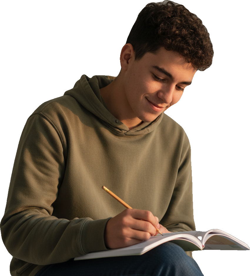 Estudiante concentrado practicando ensayos